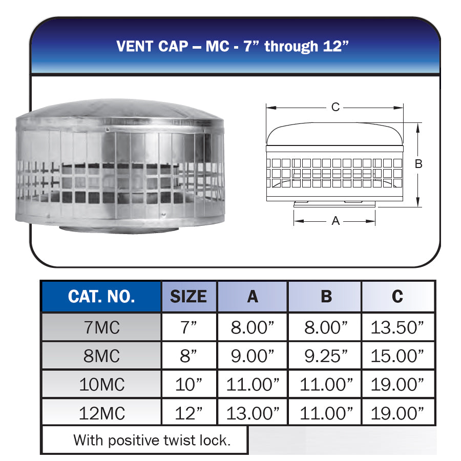 Metall-Fab, 8MC - Typ B Gasentlüftung Schornsteinkappe - 8"