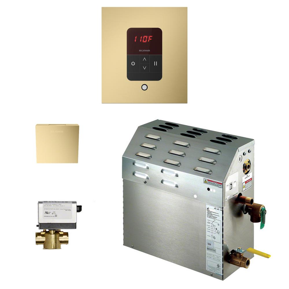 Herr Dampf, 9kW Dampfbadgenerator mit iTempo AutoFlush Eckiges Paket in Satin Brass