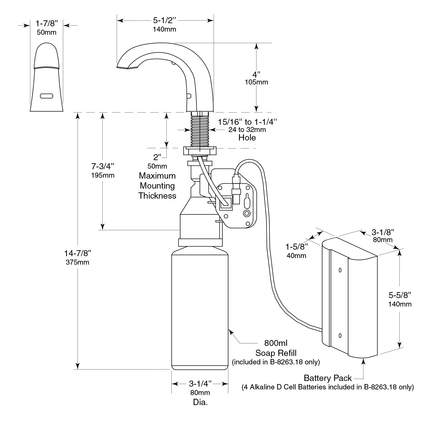 Bobrick, Bobrick 8263.18 - Automatischer, berührungsloser Schaumseifenspender mit Batterie, poliertes Chrom