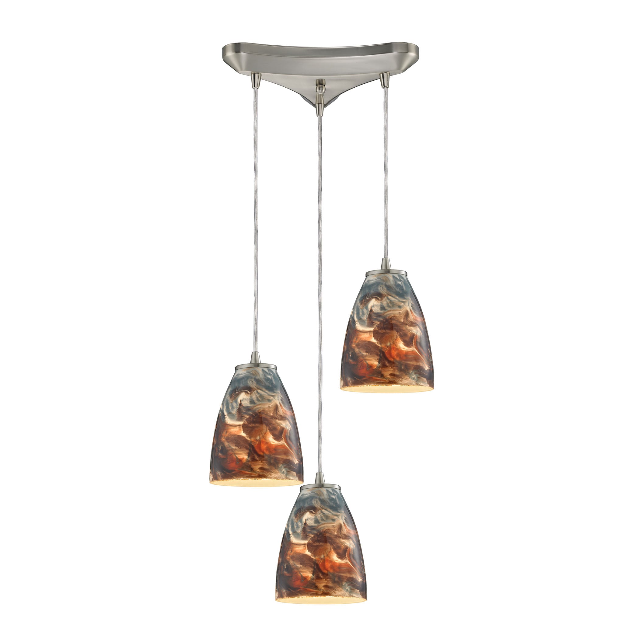 ELK-Beleuchtung, ELK Lighting 10460/3CS - Abstractions 3-Light Triangular Pendelleuchte (10" breit) aus Satin-Nickel mit