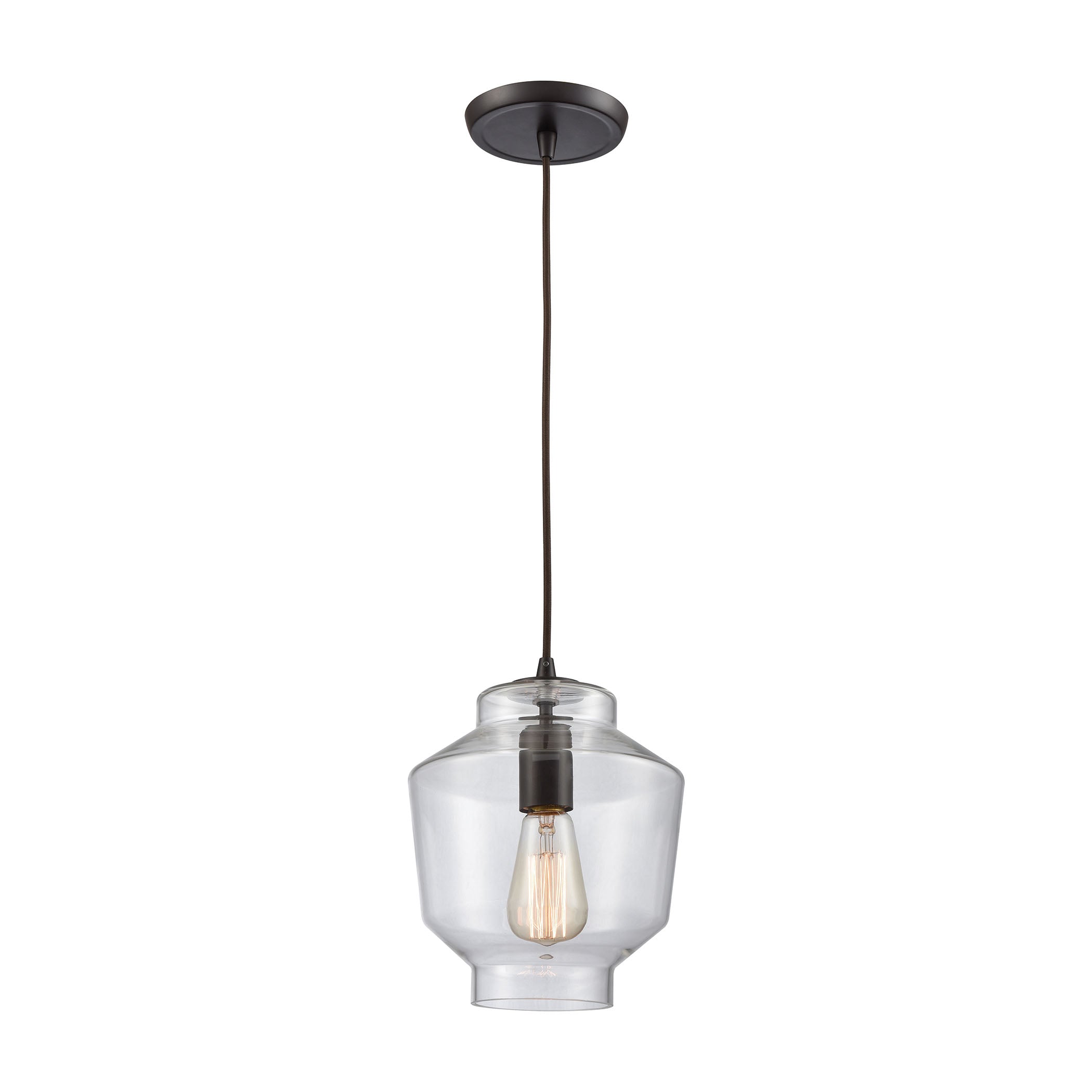 ELK-Beleuchtung, ELK Lighting 10905/1 - Barrel 8" Breite 1-Licht Mini Pendelleuchte in Oil Rubbed Bronze mit klarem geblasenem Glas