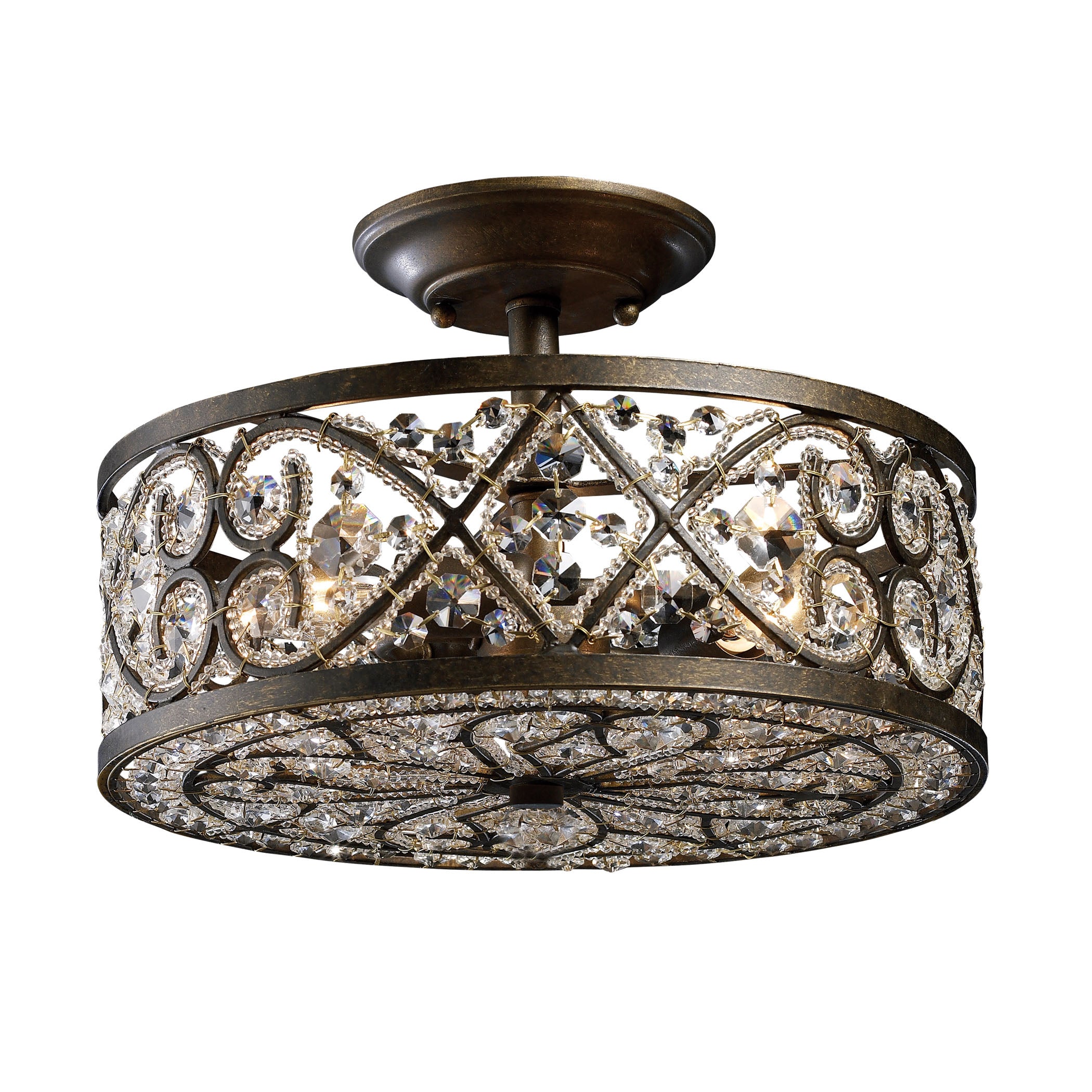 ELK-Beleuchtung, ELK Lighting 11286/4 - Amherst 13" Wide 4-Light Semi Flush in Antique Bronze mit klarem Kristall und