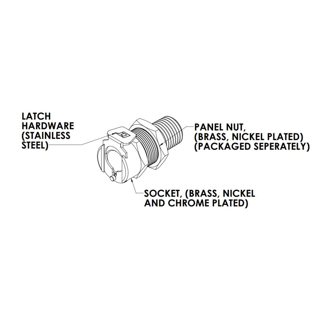 Linktech, LinkTech 40CB Serie Panel Mt. mit Innengewinde, Außengewinde, Ventil, 1/4" MNPT, Chrommessing, Buna N