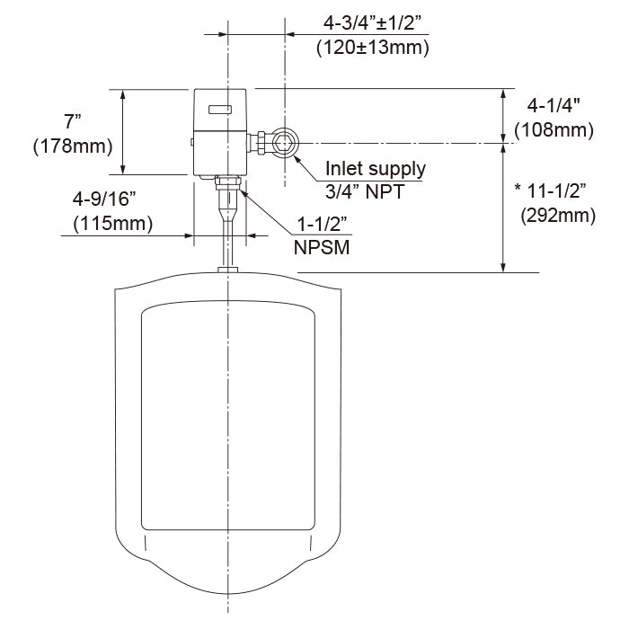 Toto, TEU1GAR#CP - Nur EcoPower Urinal-Spülarmatur - 1,0 GPF